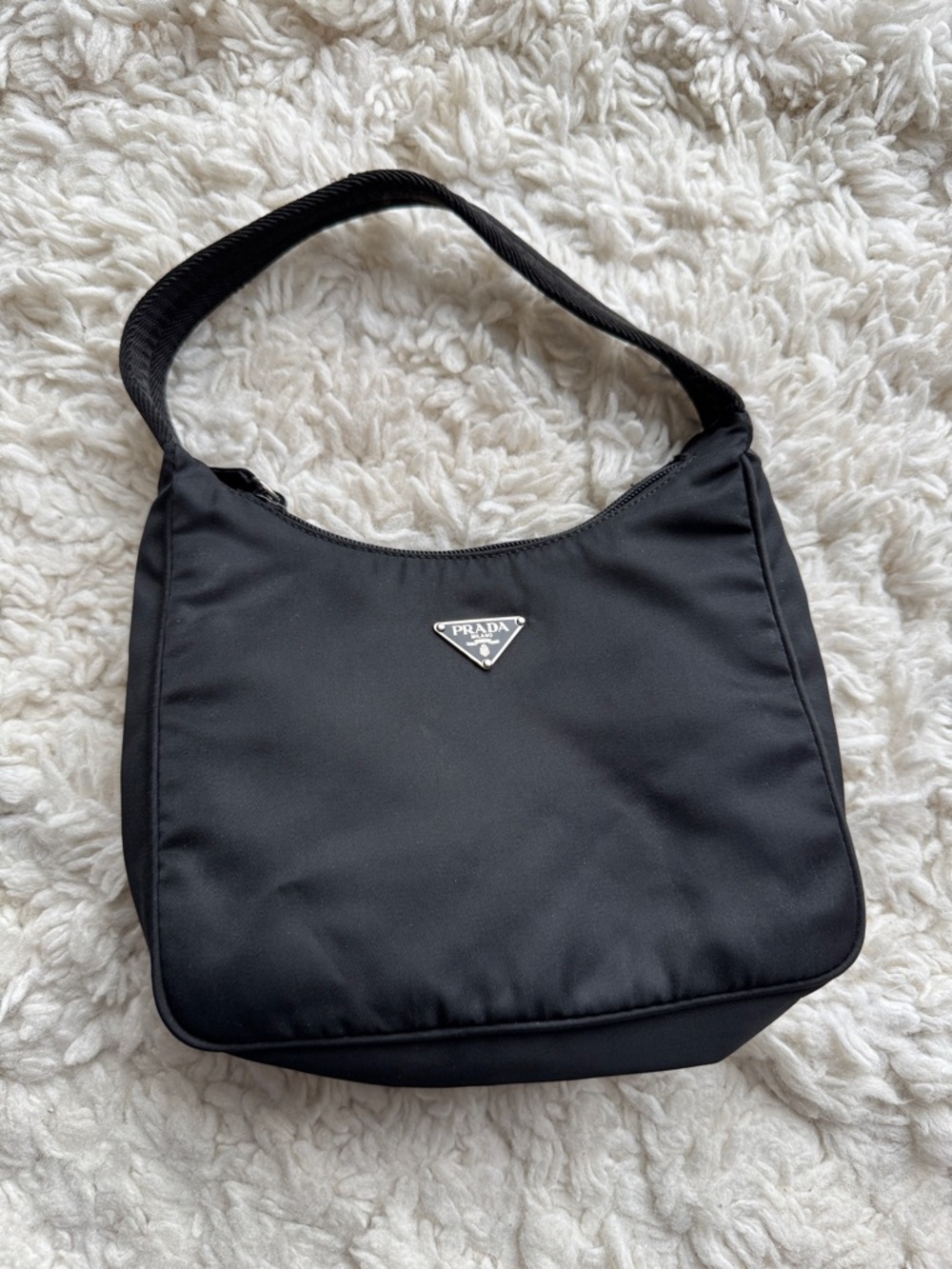 Vintage Prada Black Tessuto Nylon Mini Shoulder Bag (Excellent Used Condition)